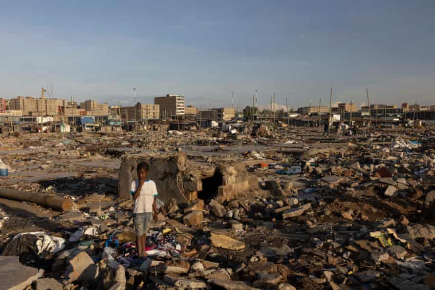 A girl standing in the demolition site in Mukuru Kwa Njenga slum
