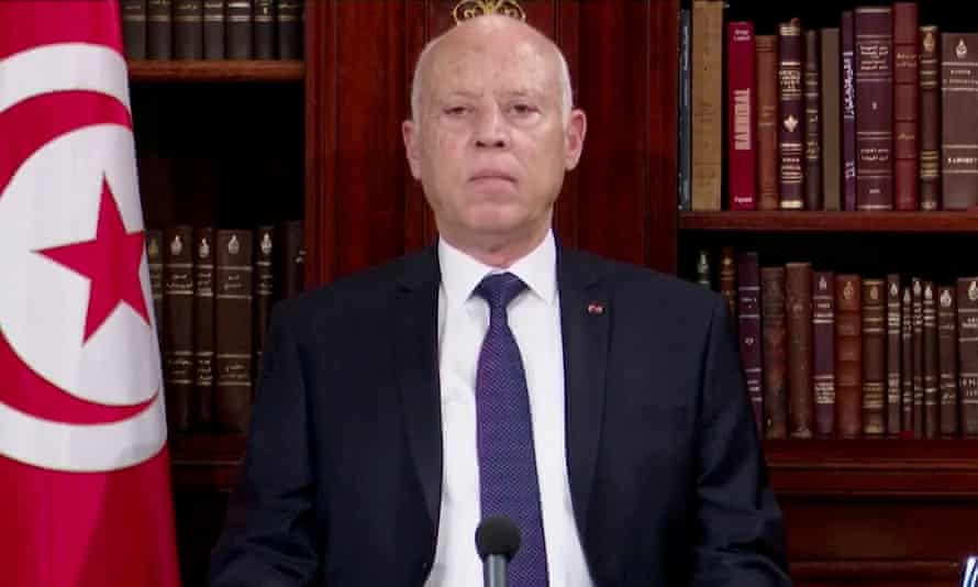 Tunisian president Kais Saied addresses the nation on Sunday night.