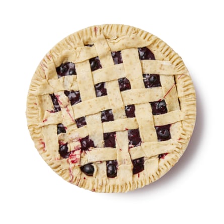 Cut the remaining pastry rectangle into roughly 2½cm-wide strips, then arrange these on top of the pie in a neat over-and-under lattice pattern – Go all around the edge of the pie with the back of a fork, pressing the strips on to the rim of the dish, then return to the fridge and chill for at least another 30 minutes.