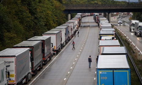 Lorries on the M20 taking part of the Operation Stack traffic control plan on 24 September near Ashford, Kent.