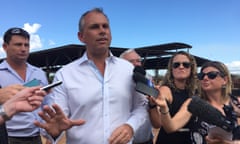 Adam Giles addresses the media at the Berrimah Export Yards in Darwin while chief minister.