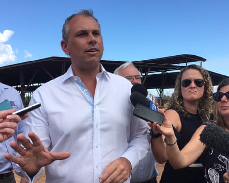 Adam Giles addresses the media at the Berrimah Export Yards in Darwin while chief minister.