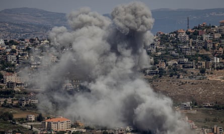 Smoke rises from an Israeli strike against a Hezbollah target on June 25, 2024 in Khiam, Lebanon