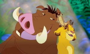 Pumbaa, Timon and Simba in a scene from Disney’s 1994 animation of the Lion King