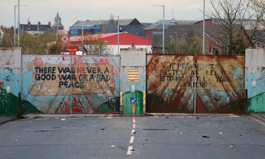 Lanark Way peace gates, which divide the nationalist Catholic Springfield Road from the Protestant Shankill Road.