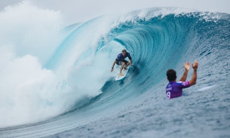 Australia’s Adrian Buchan gets a barrel ride at the 2019 Tahiti Pro Teahupo’o.