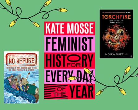 Covers of No Refuge, Feminist History for Every Day of the Year and Torchfire.