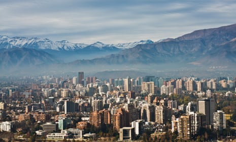 Santiago skyline with the Andes mountains in the background.