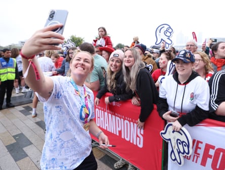 Marlie Packer takes a selfie with fans during the celebrations