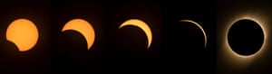 This collated image shows different stages of the solar eclipse as seen from the La Silla European Southern Observatory (ESO) in La Higuera, Coquimbo Region, Chile.