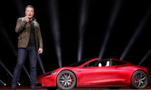 Tesla CEO Elon Musk unveils the Roadster 2 during a presentation in Hawthorne, California, 16 November 2017.