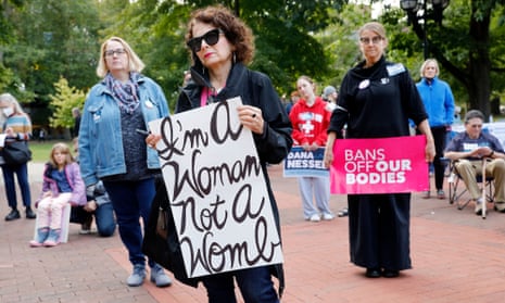 Demonstrators rally for reproductive freedom and voting rights on the campus of the University of Michigan in Ann Arbor, Michigan, earlier this month.