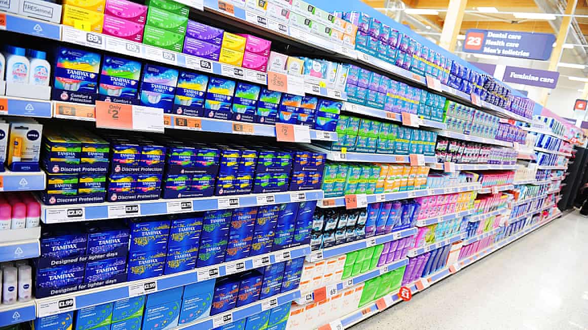 Sanitary products on a shop’s shelves