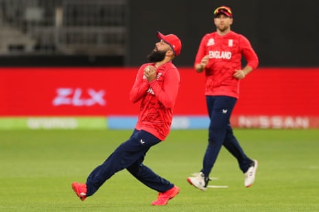 Moeen Ali of England catches out Ibrahim Zadran of Afghanistan.