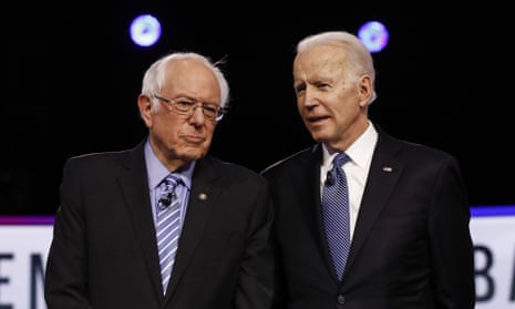 Sanders with Biden before the South Carolina primary debate in Charleston in February.