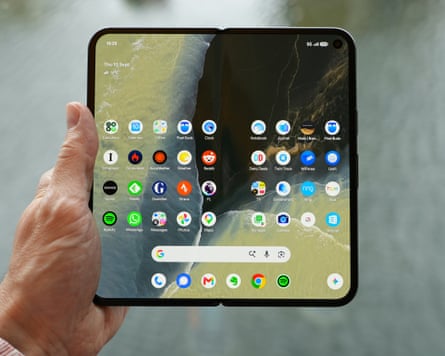 The inside tablet screen of the Google Pixel 11 Pro Fold showing the home screen full of apps