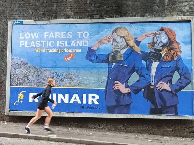 ‘Low fares to plastic island’ anti-aviation poster featuring ‘Ruinair’