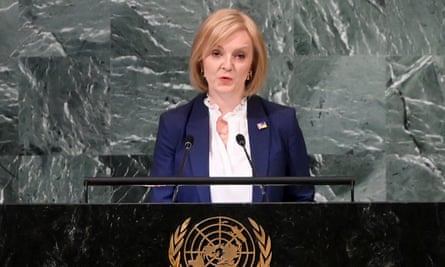 Liz Truss addresses the U.N. General Assembly.