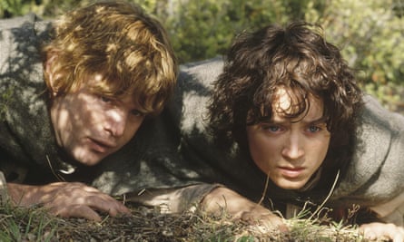 Sean Astin and Elijah Wood as hobbits in the The Lord of the Rings: The Two Towers.
