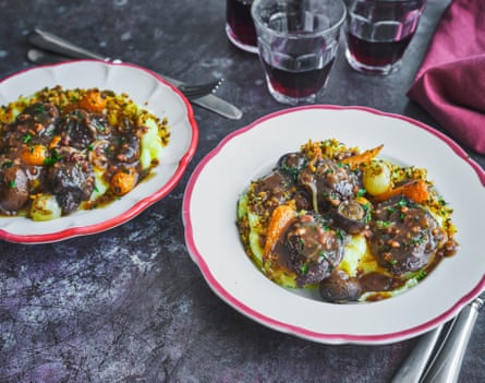 Two plates of venison bourguignon