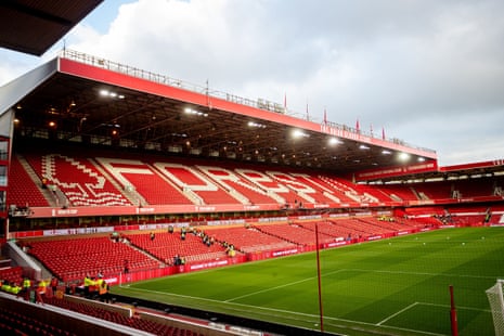 The River Trent-adjacent City Ground, home of Nottingham Forest.