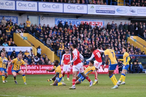 Arsenal’s Eberechi Eze scores their side’s second goal.