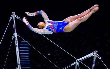 Becky Downie on the uneven bars.
