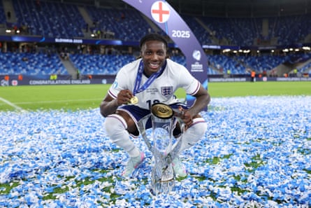 Brooke Norton-Cuffy with the European Under-21 Championship trophy after England’s victory over Germany in June
