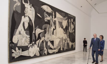 Former king, Juan Carlos, and his wife, Sofia, open the exhibition Pity and Terror, Picasso’s Path to Guernica, at Madrid’s Reina Sofia Museum.