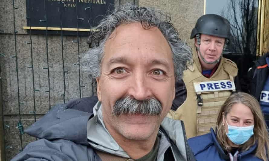 Fox News cameraman Pierre Zakrzewski on assignment with colleagues Steve Harrigan and Jerusalem-based senior producer Yonat Friling.