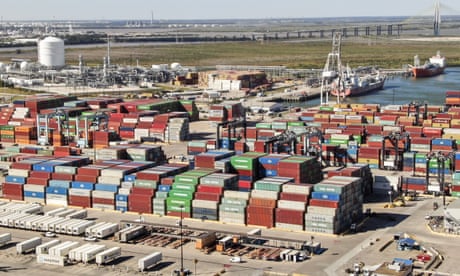 Stacks of shipping containers at a Port of Houston facility in La Porte, Texas. A route emanating from south Texas could attract Mexican investment when a backlog of goods favors new ideas.