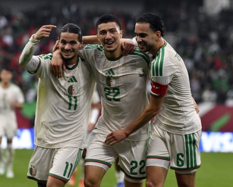 Ibrahim Maza (centre) celebrates his goal with teammates.