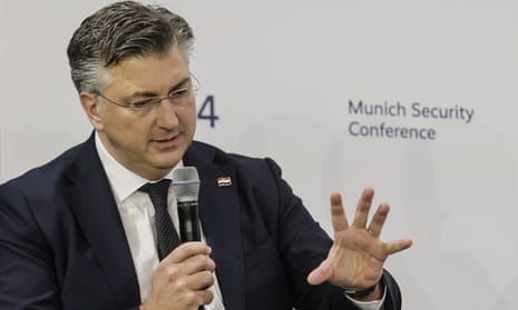 Andrej Plenkovic speaks during the 61st Munich Security Conference in Munich.