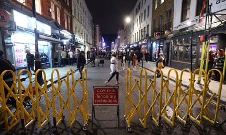 Old Compton Street in Soho, London, after pubs and restaurants close following the 10pm curfew.