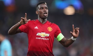 Paul Pogba of Manchester United celebrates after scoring the first of his two goals.