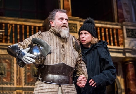 Colin Hurley (the Ghost) with Michelle Terry as Hamlet at Shakespeare’s Globe, London.