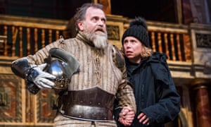 Michelle Terry playing Hamlet alongside Colin Hurley’s Ghost at Shakespeare’s Globe.