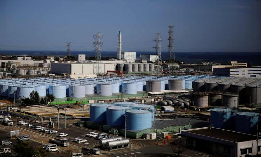 The storage tanks for treated water are seen at the tsunami-crippled Fukushima Daiichi nuclear power plant in Okuma town