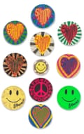 Shoom badges including three with smiley faces