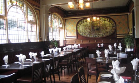 Dining room and stained glass, the Barton Arms, Birmingham