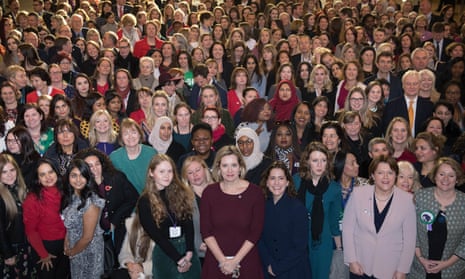 MPs including Amber Rudd (centre front) gather alongside aspiring women from their constituencies at Westminster