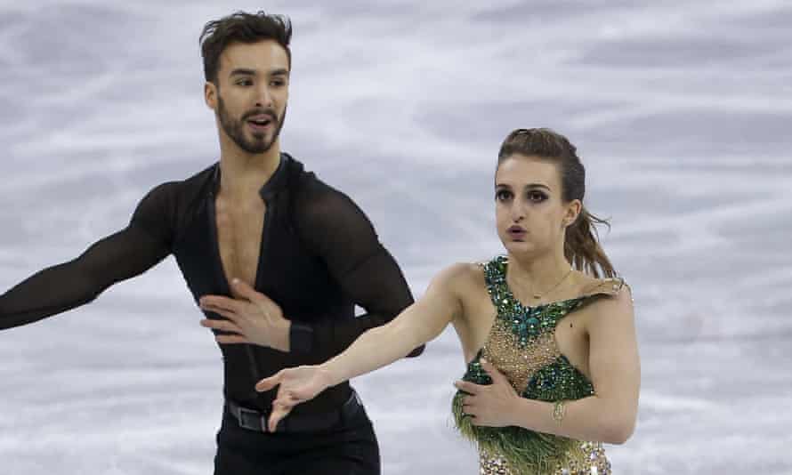 Guillaume Cizeron (L) and Gabriella Papadakis with the costume that let her down in PyeongChang in 2018.