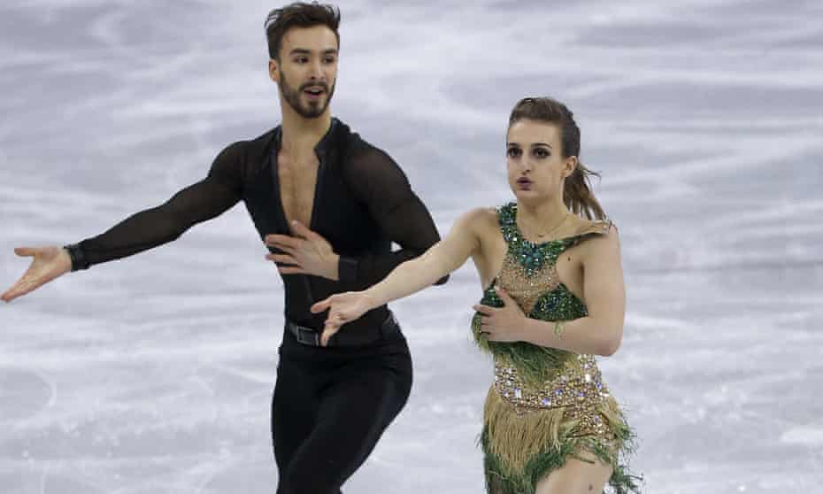Gabriella Papadakis, right, and Guillaume Cizeron performing in Pyeongchang.