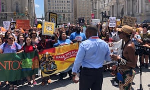 Activists protest immigration policy in Philadelphia on Friday.
