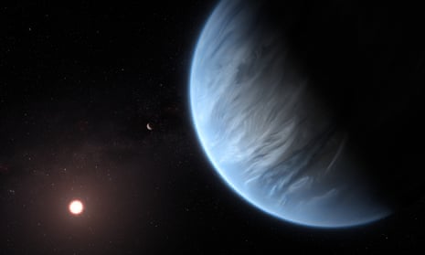 Artist’s impression of the planet K2-18b, its host star and an accompanying planet in this system. 