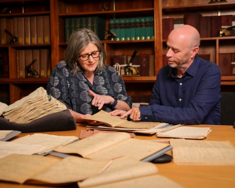 Zoë Reid, keeper of manuscripts at the National Archives of Ireland, examines records with the census specialist Brian Gurrin