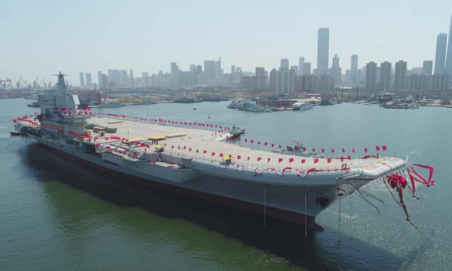 China’s first domestically built aircraft carrier during launch festivities in Dalian, Liaoning province.