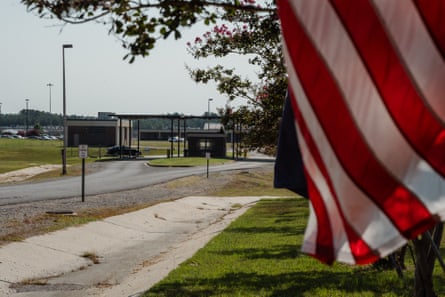 a flag in front of a building