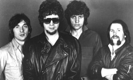 Richard Tandy (left) with ELO members Jeff Lynne, Bev Bevan and Kelly Groucutt, circa 1970s.