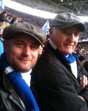 Neil Hames with his father Walter Hames at Wembley in 2011 watching Birmingham City play Arsenal in the League Cup final.